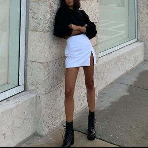 White Linen Blend Skirt S/M